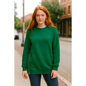 ANRABESS Womens Emerald Green Oversized Side Zip Waffle Knit Sweatshirt Medium